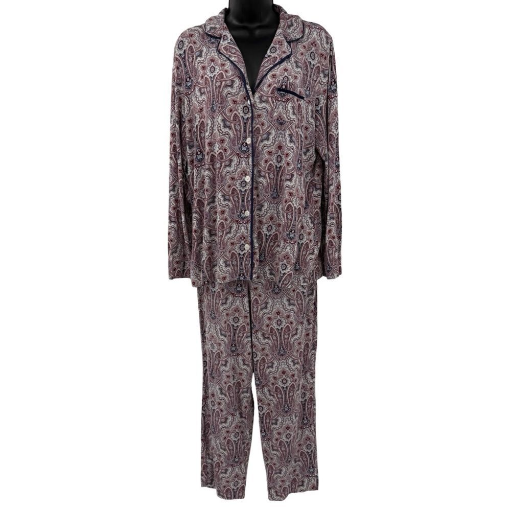 Soma Paisley Pajama Set in Maroon/Navy Multi | Top Large / Pants Medium - Picture 2 of 9